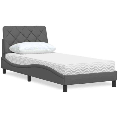 Lit avec matelas-Structure de lit-Lit Adulte gris foncé 90x190 cm tissu 620703 (1/5)