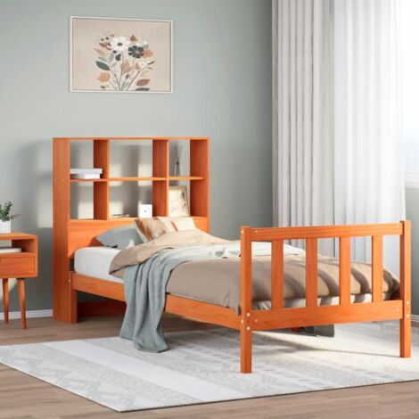 Lit bibliothèque sans matelas-Lit Adulte avec rangements cire marron 100x200 cm pin massif 982346 (1/5)