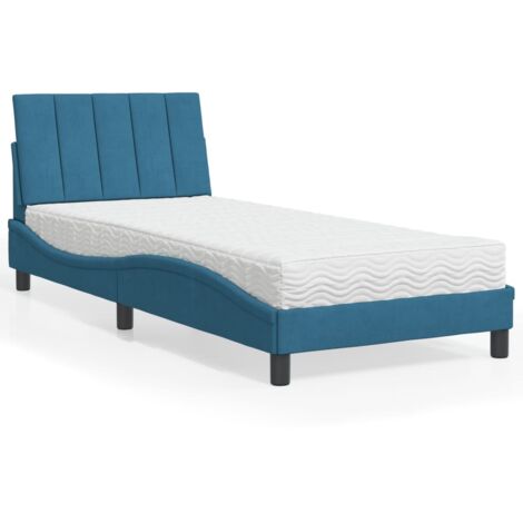Lit avec matelas-Structure de lit-Lit Adulte bleu 90x190 cm velours 325729 (1/5)