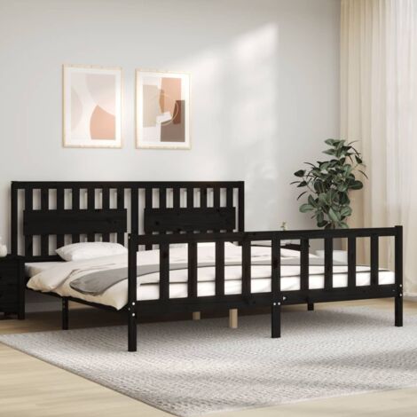 Cadre de lit sans matelas-Structure de lit noir 200x200 cm bois massif de pin 224767 (1/5)