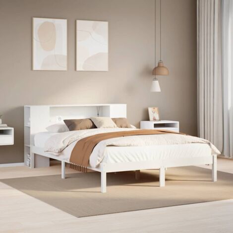 Lit bibliothèque sans matelas-Lit Adulte avec rangements blanc 140x200 cm bois pin massif 709345 (1/5)