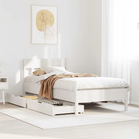 Cadre de lit sans matelas-Structure de lit blanc 90x190 cm bois de pin massif 210912 (1/5)