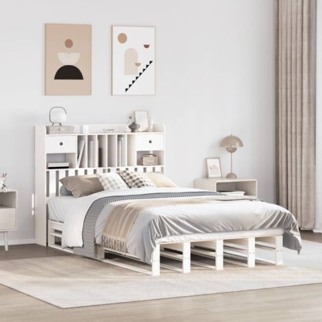 Lit bibliothèque sans matelas-Lit Adulte avec rangements blanc 135x190 cm bois pin massif 825800 (1/5)