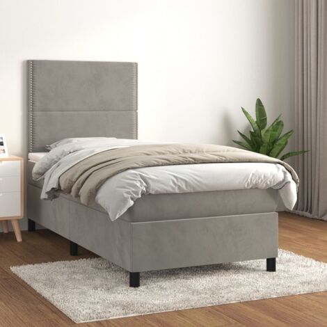 Sommier à lattes de lit et matelas-Cadre de lit Gris clair 100x200cm Velours 913392 (1/5)
