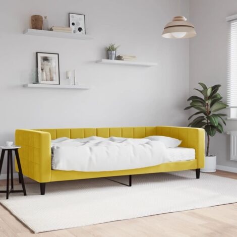 Lit de jour avec matelas-Canapé-lit jaune 90x200 cm velours 140200 (1/5)