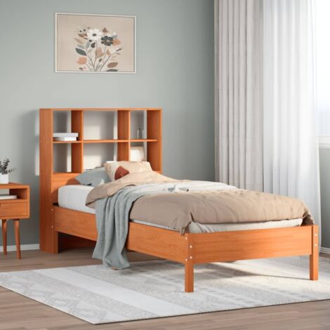 Lit bibliothèque sans matelas-Lit Adulte avec rangements cire marron 100x200 cm pin massif 683201 (1/5)