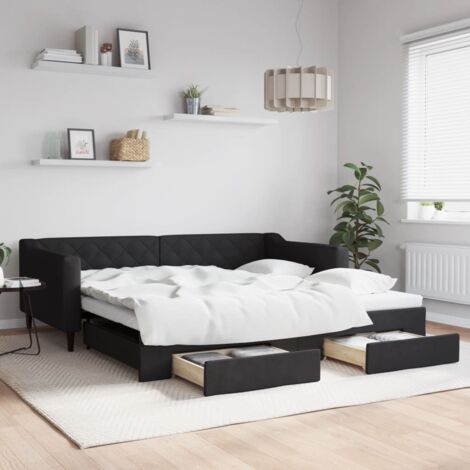 Lit de jour avec gigogne et tiroirs-Canapé-lit avec Rangement sans matelas noir 100x200cm 923463 (1/5)