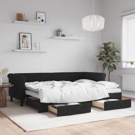 Lit de jour avec gigogne et tiroirs-Canapé-lit avec Rangement sans matelas noir 80x200 cm 348607 (1/5)
