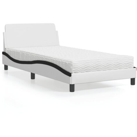 Lit avec matelas-Structure de lit-Lit Adulte blanc et noir 100x200 cm similicuir 402937 (1/5)