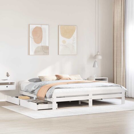 Cadre de lit sans matelas-Structure de lit blanc 200x200 cm bois massif de pin 342625 (1/5)
