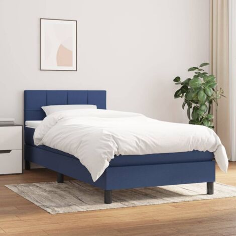 Sommier à lattes de lit avec matelas-Cadre de lit Bleu 90x190 cm Tissu 665283 (1/5)