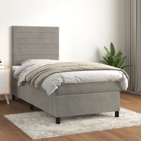 Sommier à lattes de lit et matelas-Cadre de lit Gris clair 100x200cm Velours 259045 (1/5)
