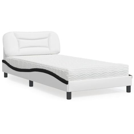 Lit avec matelas-Structure de lit-Lit Adulte blanc et noir 100x200 cm similicuir 812796 (1/5)