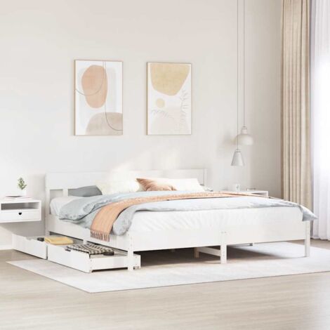 Cadre de lit sans matelas-Structure de lit blanc 200x200 cm bois massif de pin 456012 (1/5)