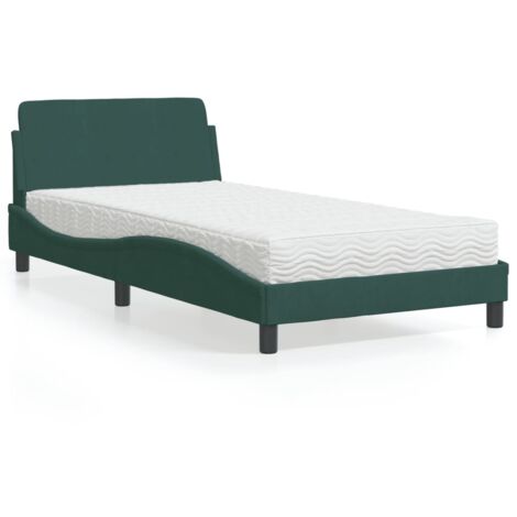Lit avec matelas-Structure de lit-Lit Adulte vert foncé 100x200 cm velours 317962 (1/5)