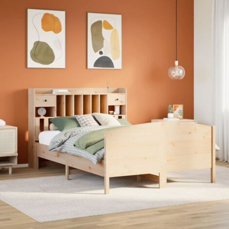 Lit bibliothèque sans matelas-Lit Adulte avec rangements 140x200 cm bois massif de pin 135590 (1/5)