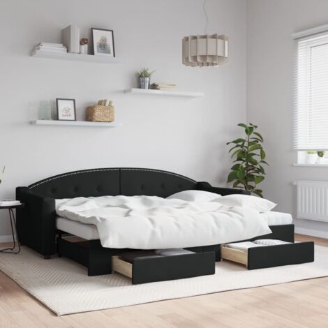 Lit de jour avec gigogne et tiroirs-Canapé-lit avec Rangement sans matelas noir 80x200 cm 125810 (1/5)