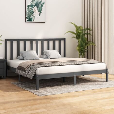 Cadre de lit sans matelas-Structure de lit bois massif de pin gris 200x200 cm 280628 (1/5)