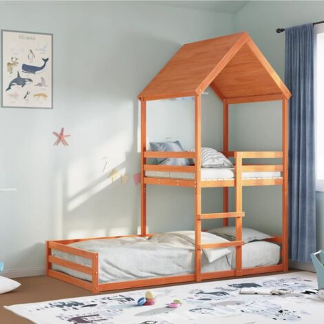 Lit superposé sans matelas-Cadre de lit cire marron 80x200 cm pin massif 599882 (1/5)