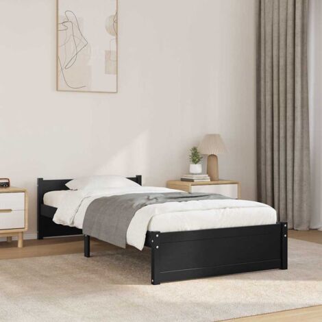 Cadre de lit sans matelas-Structure de lit noir bois massif 90x200 cm 117312 (1/5)