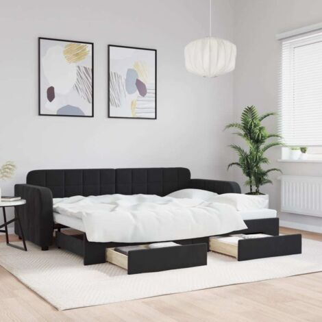 Lit de jour avec gigogne et tiroirs-Canapé-lit avec Rangement sans matelas noir 80x200 cm 495001 (1/5)
