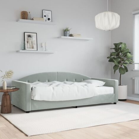 Lit de jour avec matelas-Canapé-lit gris clair 90x190 cm velours 353118 (1/5)