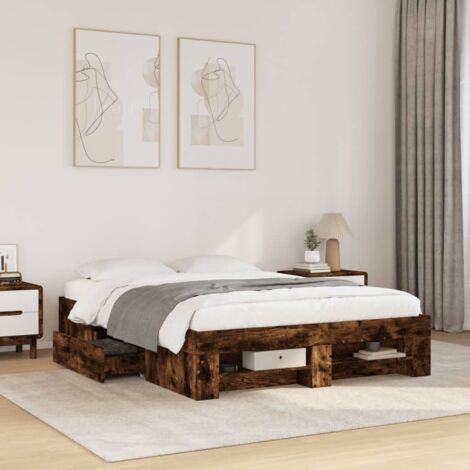 Cadre de lit sans matelas-Structure de lit chêne fumé 140x190 cm bois ingénierie 581398 (1/5)