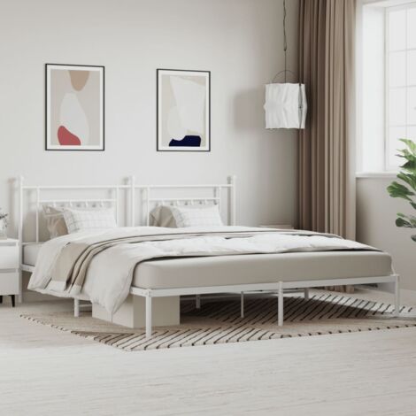 Cadre de lit métal sans matelas-Structure de lit et tête de lit blanc 200x200 cm 393245 (1/5)