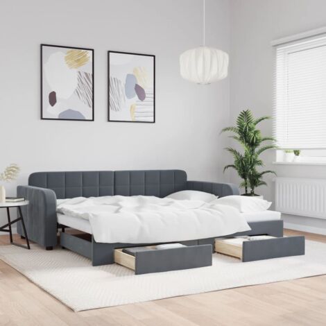 Canapé-lit 90x200cm Avec 2 Tiroirs De Rangement - Lit Gigogne Minimaliste Gris (Sans Matelas)