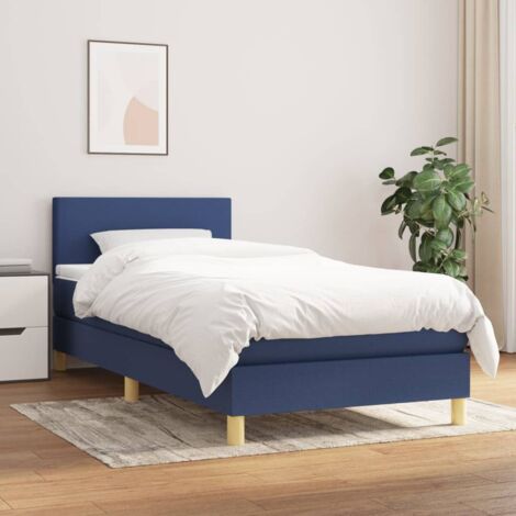Sommier à lattes de lit avec matelas-Cadre de lit Bleu 90x190 cm Tissu 460479 (1/5)