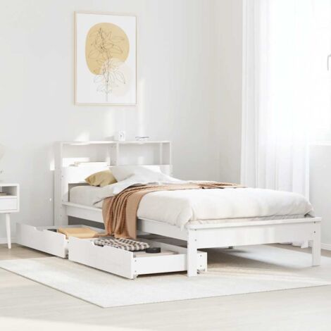 Lit bibliothèque sans matelas-Lit Adulte avec rangements blanc 90x200cm bois de pin massif 716005 (1/5)