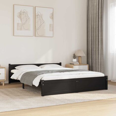 Cadre de lit sans matelas-Structure de lit noir bois massif 140x190 cm 506470 (1/5)