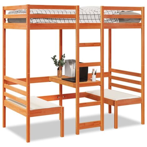 Lit mezzanine avec bureau et chaises-Lit Adulte brun cire 80x200 cm pin 967122 (1/5)