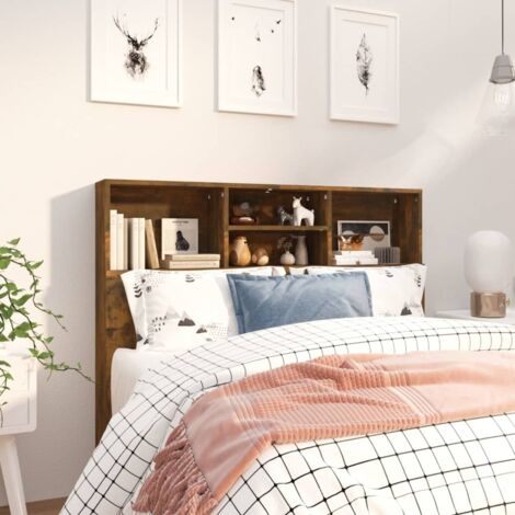 Armoire de tête de lit-Panneau de lit avec rangement Chêne fumé 120x19x103,5 cm 932708 (1/5)