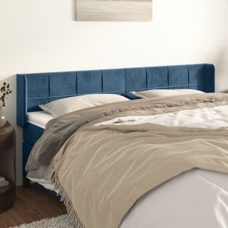 Tête de lit avec oreilles-Panneau de lit avec oreilles Bleu foncé 203x16x78/88 cm Velours 931493 (1/5)