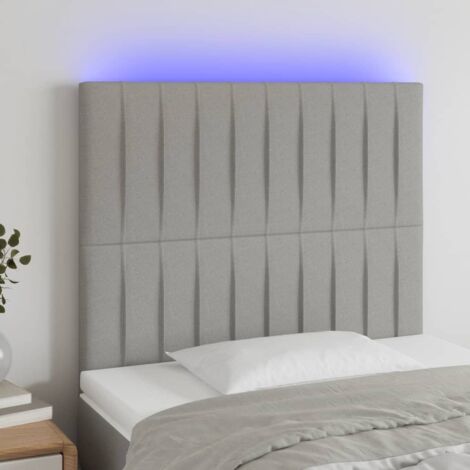 Tête de lit à LED-Panneau de lit avec lumière LED Gris clair 100x5x118/128 cm Tissu 220378 (1/5)