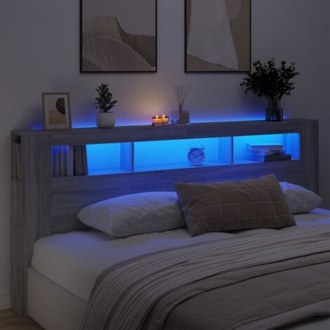 Tête de lit à LED-Panneau de lit avec lumière LED sonoma gris 220x18,5x103,5 cm bois ingénierie 176248 (1/5)