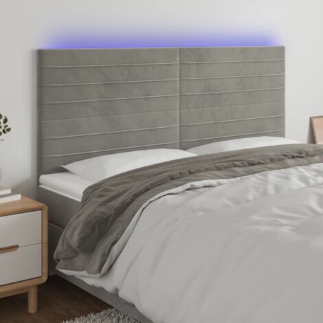 Tête de lit à LED-Panneau de lit avec lumière LED Gris clair 160x5x118/128 cm Velours 671578 (1/5)
