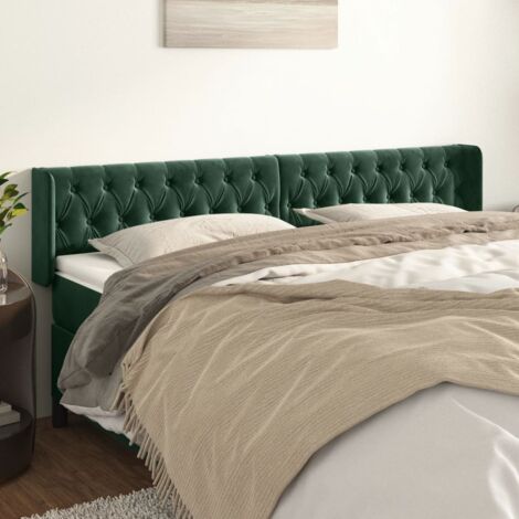 Tête de lit avec oreilles-Panneau de lit avec oreilles Vert foncé 183x16x78/88 cm Velours 220487 (1/5)