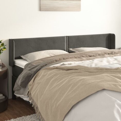 Tête de lit avec oreilles-Panneau de lit avec oreilles Gris foncé 203x16x78/88 cm Velours 820288 (1/5)
