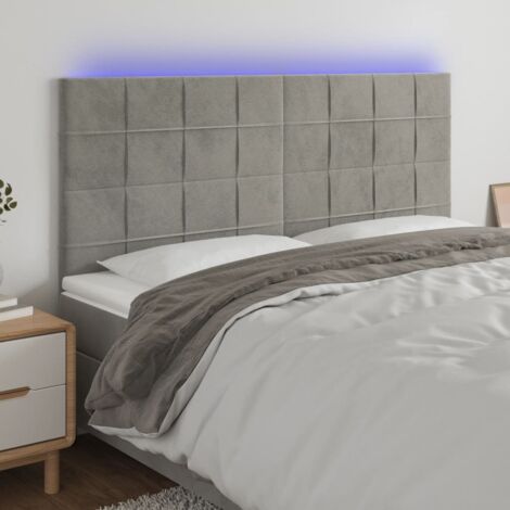 Tête de lit à LED-Panneau de lit avec lumière LED Gris clair 160x5x118/128 cm Velours 814615 (1/5)