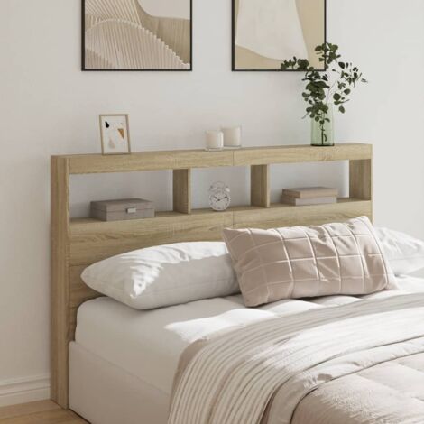 Armoire tête de lit avec LED-Panneau de lit avec rangement chêne sonoma 160x17x102 cm 118051 (1/5)