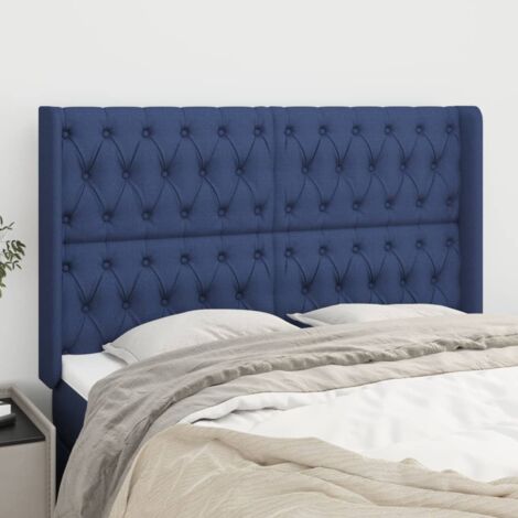 Tête de lit avec oreilles-Panneau de lit avec oreilles Bleu 147x16x118/128 cm Tissu 203036 (1/5)