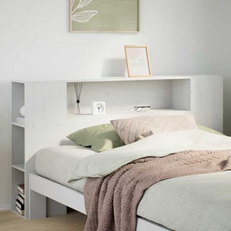 Tête de lit avec rangement-Panneau de lit avec rangement blanc 150 cm bois massif de pin 281635 (1/5)