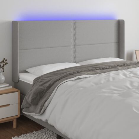 Tête de lit à LED-Panneau de lit avec lumière LED Gris clair 203x16x118/128 cm Tissu 130666 (1/5)