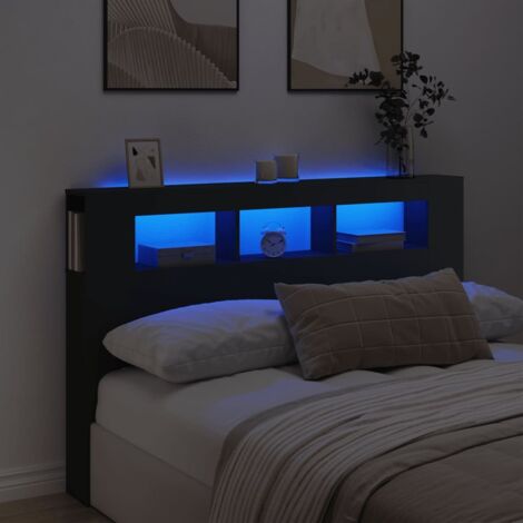 Tête de lit à LED-Panneau de lit avec lumière LED noir 160x18,5x103,5 cm bois d'ingénierie 405343 (1/5)