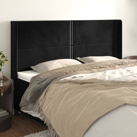 Tête de lit avec oreilles-Panneau de lit avec oreilles Noir 183x16x118/128 cm Velours 220123 (1/5)