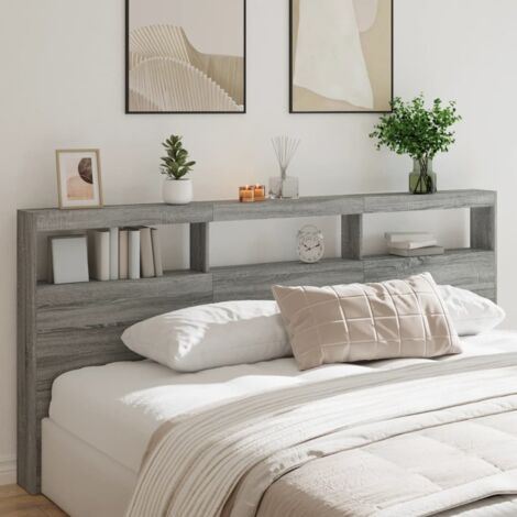 Armoire tête de lit avec LED-Panneau de lit avec rangement sonoma gris 220x17x102 cm 409017 (1/5)