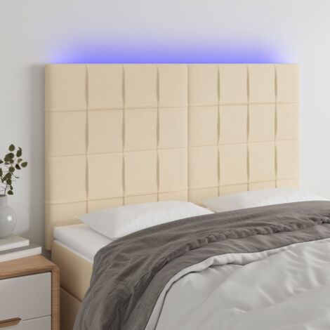 Tête de lit à LED-Panneau de lit avec lumière LED Crème 144x5x118/128 cm Tissu 130163 (1/5)