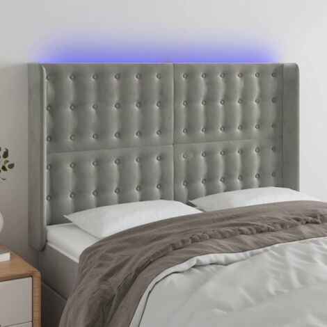 Tête de lit à LED-Panneau de lit avec lumière LED Gris clair 147x16x118/128 cm Velours 515247 (1/5)